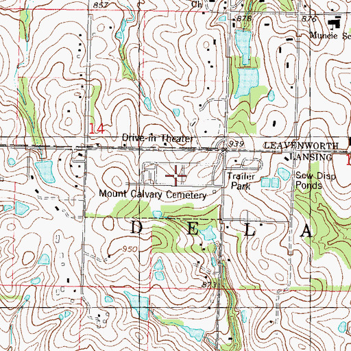 Topographic Map of Mount Calvary Cemetery, KS