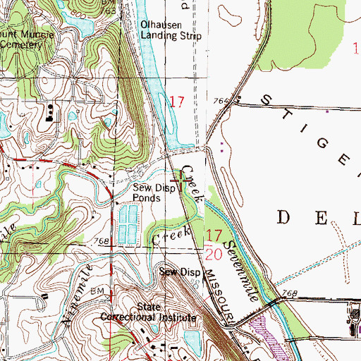 Topographic Map of Ninemile Creek, KS