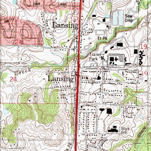 Topographic Map of Lansing, KS