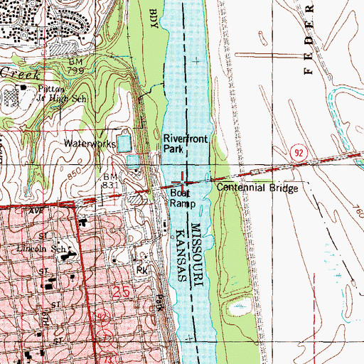 Topographic Map of Centennial Bridge, KS