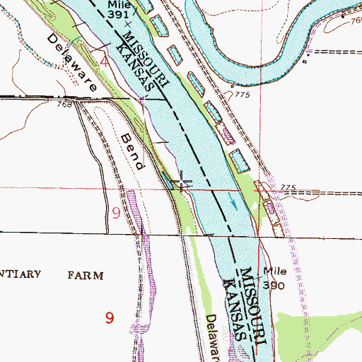 Topographic Map of Delaware Bend, KS