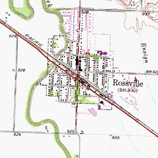 Topographic Map of Rossville, KS