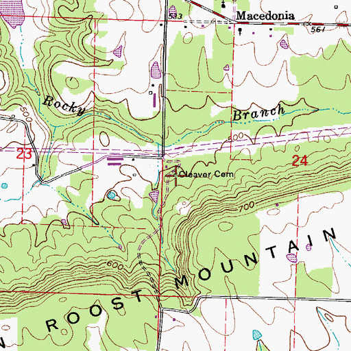 Topographic Map of Cleaver Cemetery, AR