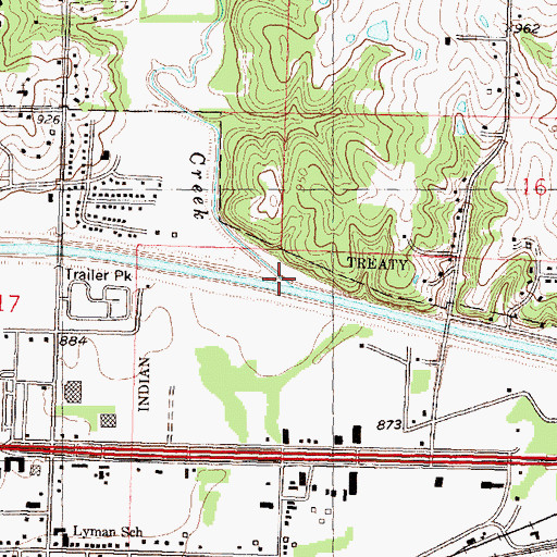 Topographic Map of Indian Creek, KS