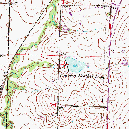 Topographic Map of Fin and Feather Lake, KS