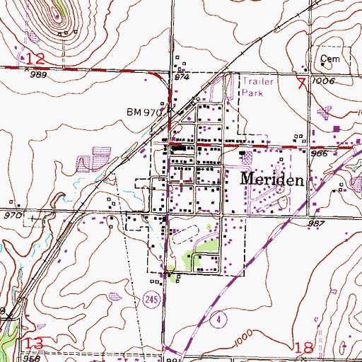 Topographic Map of Meriden, KS