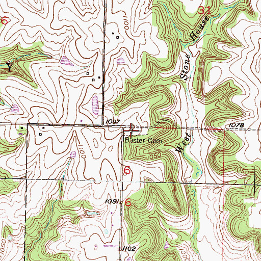 Topographic Map of Buster Cemetery, KS