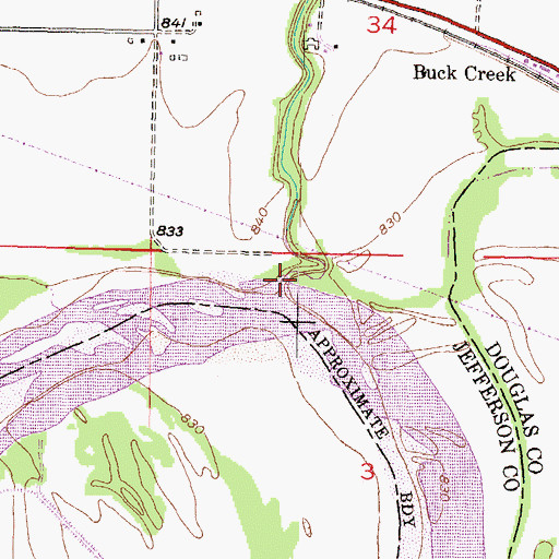 Topographic Map of Buck Creek, KS
