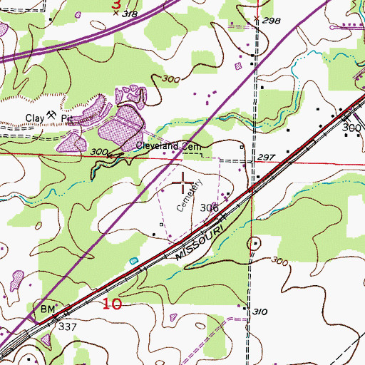 Topographic Map of Cleveland Cemetery, AR