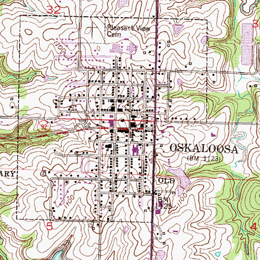 Topographic Map of Oskaloosa, KS