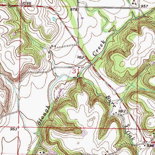 Topographic Map of Burr Oak Branch, KS