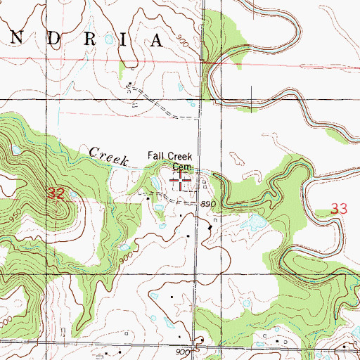 Topographic Map of Fall Creek Cemetery, KS