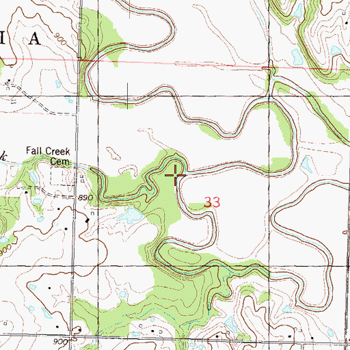 Topographic Map of Fall Creek, KS