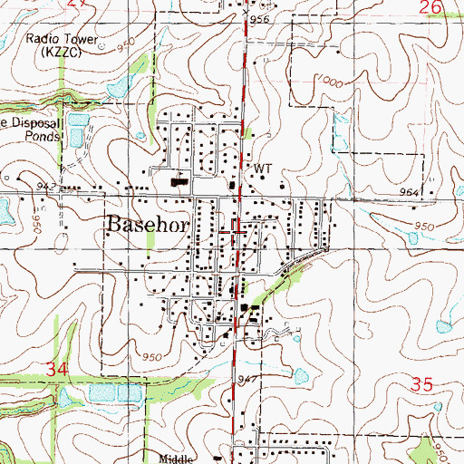 Topographic Map of Basehor, KS