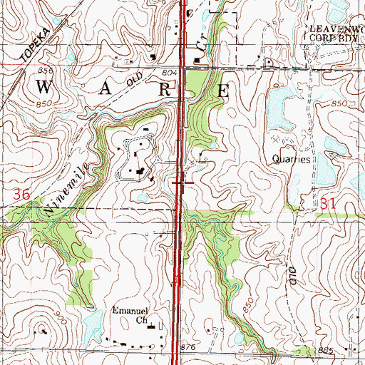 Topographic Map of Ninemile School, KS