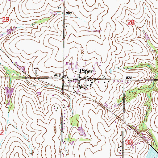 Topographic Map of Piper, KS