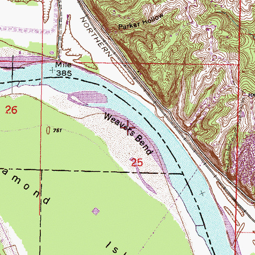 Topographic Map of Weavers Bend, KS