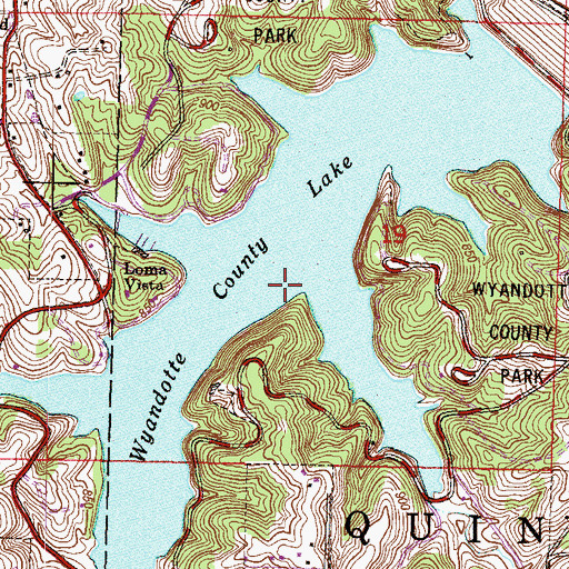 Topographic Map of Wyandotte County Lake, KS