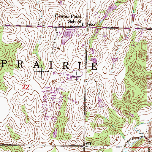 Topographic Map of Piper High School, KS