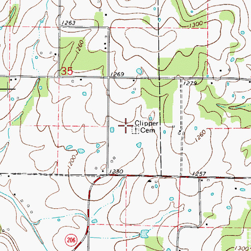 Topographic Map of Clipper Cemetery, AR