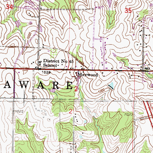 Topographic Map of Maywood, KS