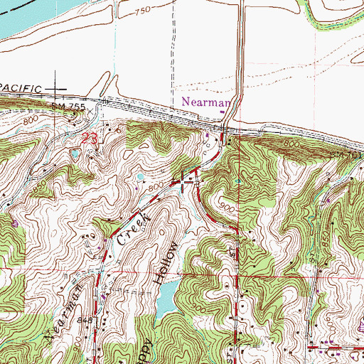 Topographic Map of Happy Hollow, KS
