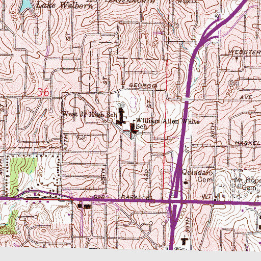 Topographic Map of William A. White Elementary School, KS
