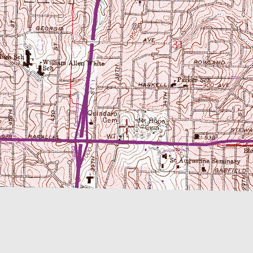 Topographic Map of Quindaro Cemetery, KS
