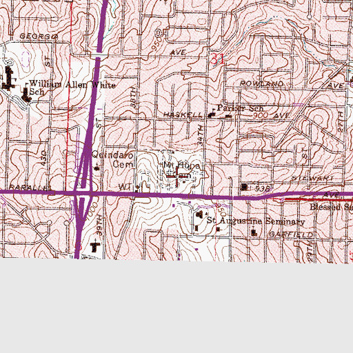 Topographic Map of Mount Hope Cemetery, KS