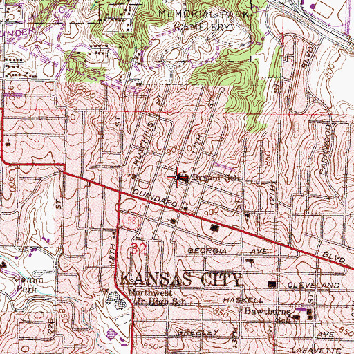 Topographic Map of Bryant Elementary School (historical), KS