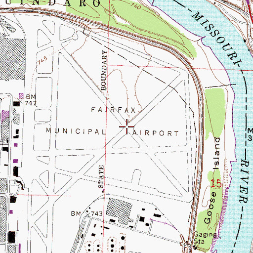 Topographic Map of Fairfax Municipal Airport (historical), KS