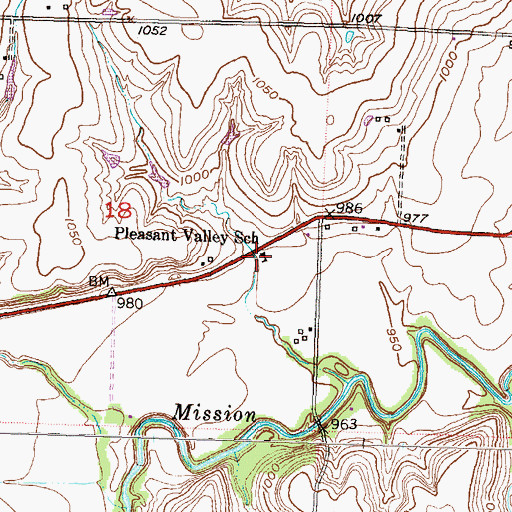 Topographic Map of Pleasant Valley School, KS