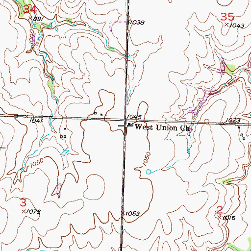 Topographic Map of West Union Church, KS