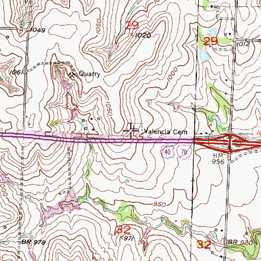 Topographic Map of Valencia Cemetery, KS