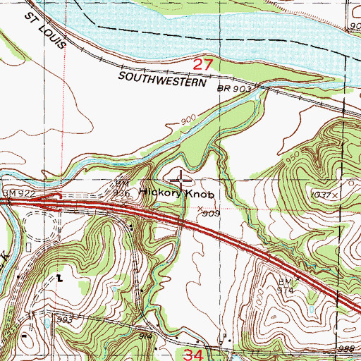 Topographic Map of Hickory Knob, KS