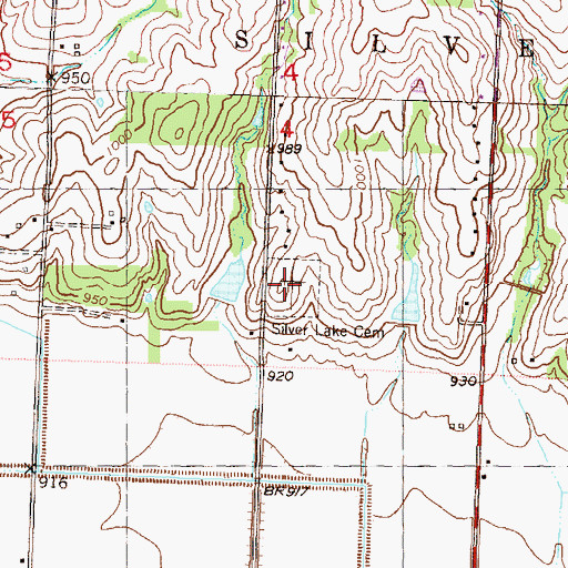 Topographic Map of Silver Lake Cemetery, KS