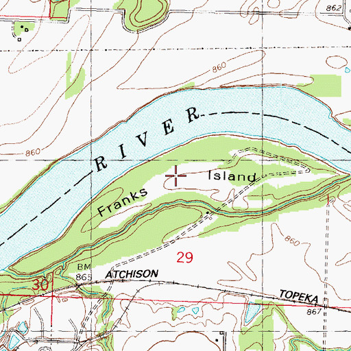 Topographic Map of Franks Island, KS