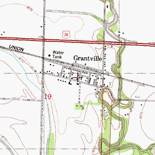 Topographic Map of Grantville, KS
