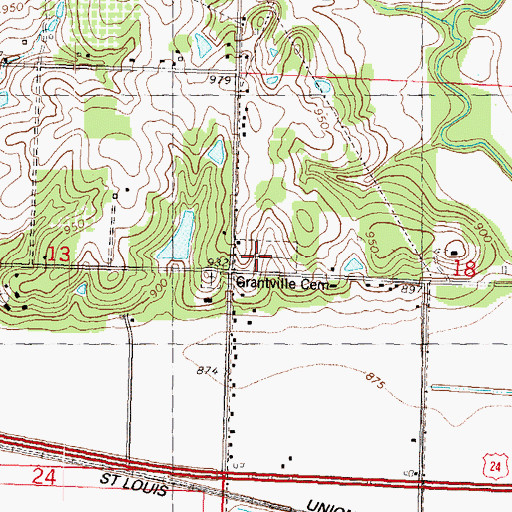 Topographic Map of Grantville Cemetery, KS