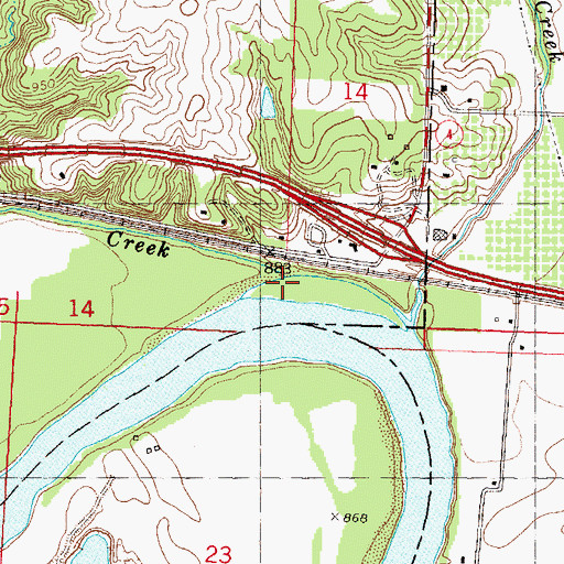 Topographic Map of Indian Creek, KS