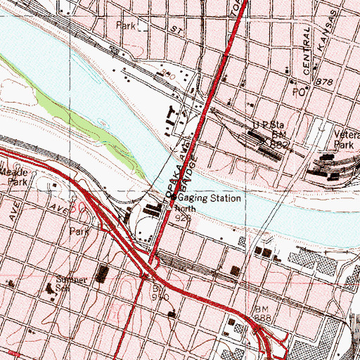 Topographic Map of Topeka Avenue Bridge, KS