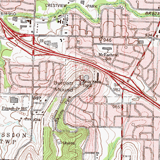 Topographic Map of Burnett Mound, KS