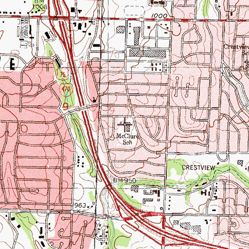 Topographic Map of McClure Elementary School, KS