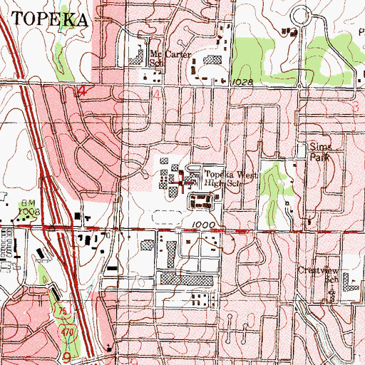 Topographic Map of Topeka West High School, KS