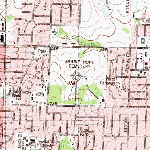 Topographic Map of Mount Hope Cemetery, KS