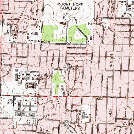 Topographic Map of Sims Park, KS