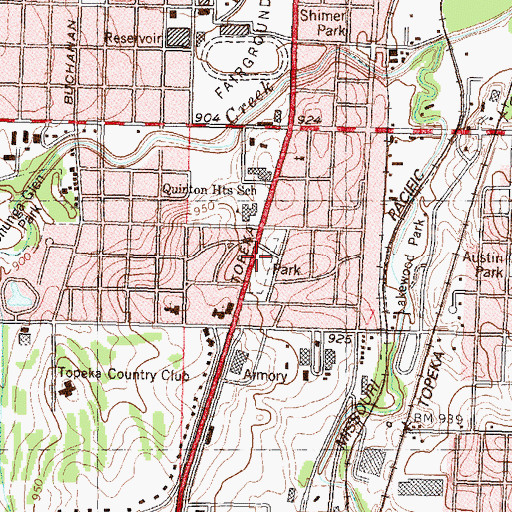 Topographic Map of Country Club Park, KS