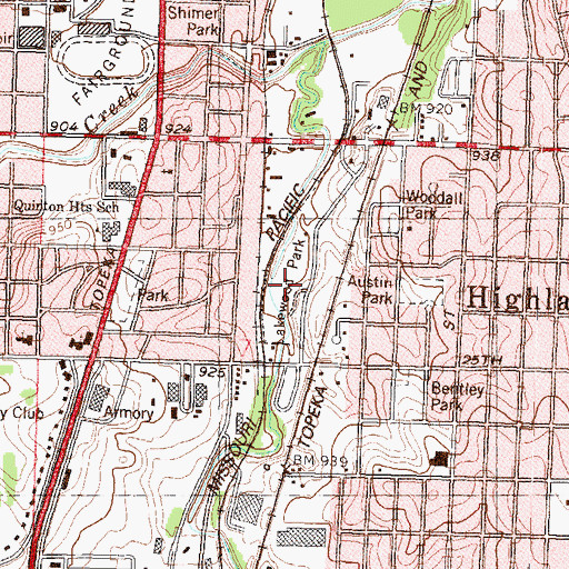 Topographic Map of Lakewood Park, KS