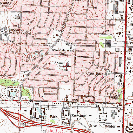 Topographic Map of Shaner Elementary School, KS