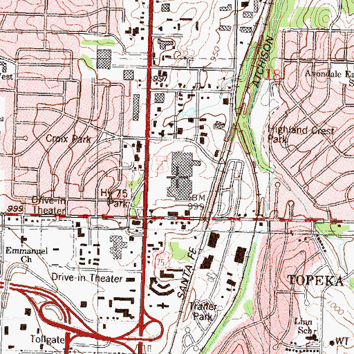 Topographic Map of White Lakes Shopping Center, KS